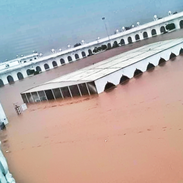 Flooded area in Punjab, Pakistan with submerged buildings
